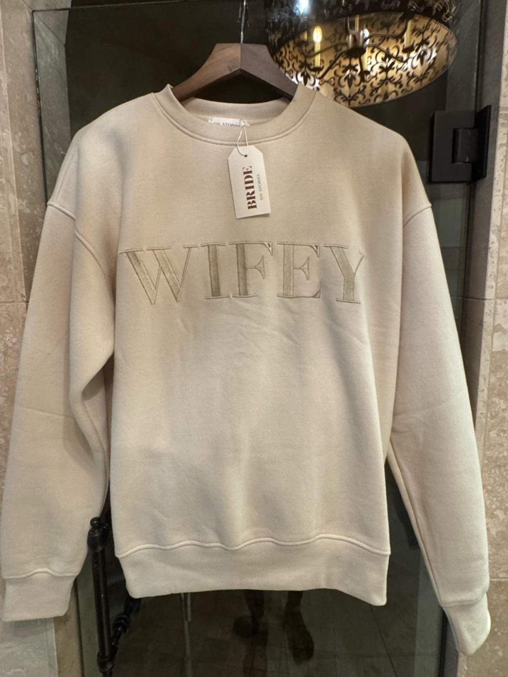 BRIDE Wifey Embroidered Crewneck Sweatshirt - Cream